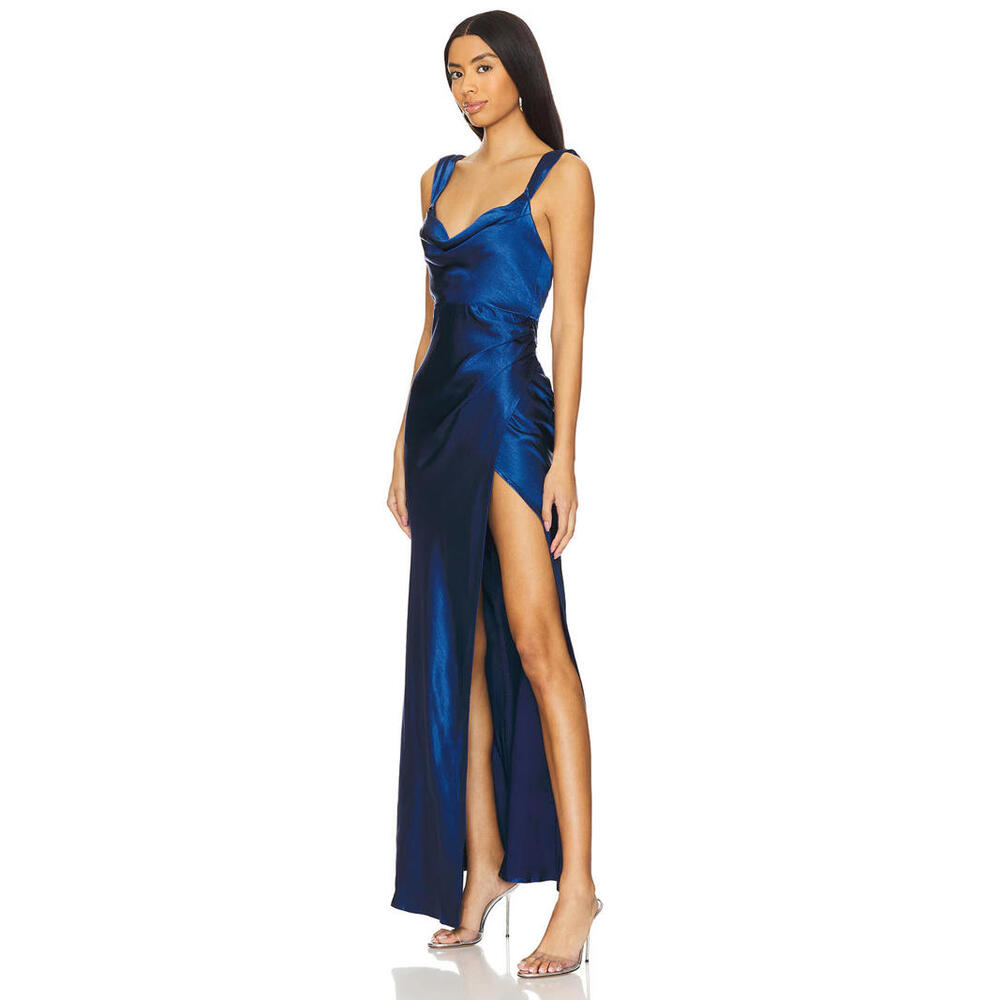Elegant Blue Satin Evening Gown
